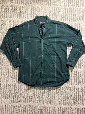 Ralph Lauren x Chaps 100% cotton green plaid button down shirt long size L